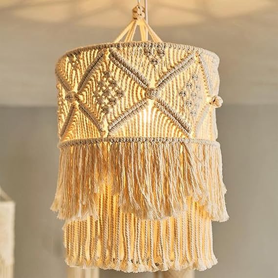 Cotton Macrame Hanging Lamp For Home - Leechoo
